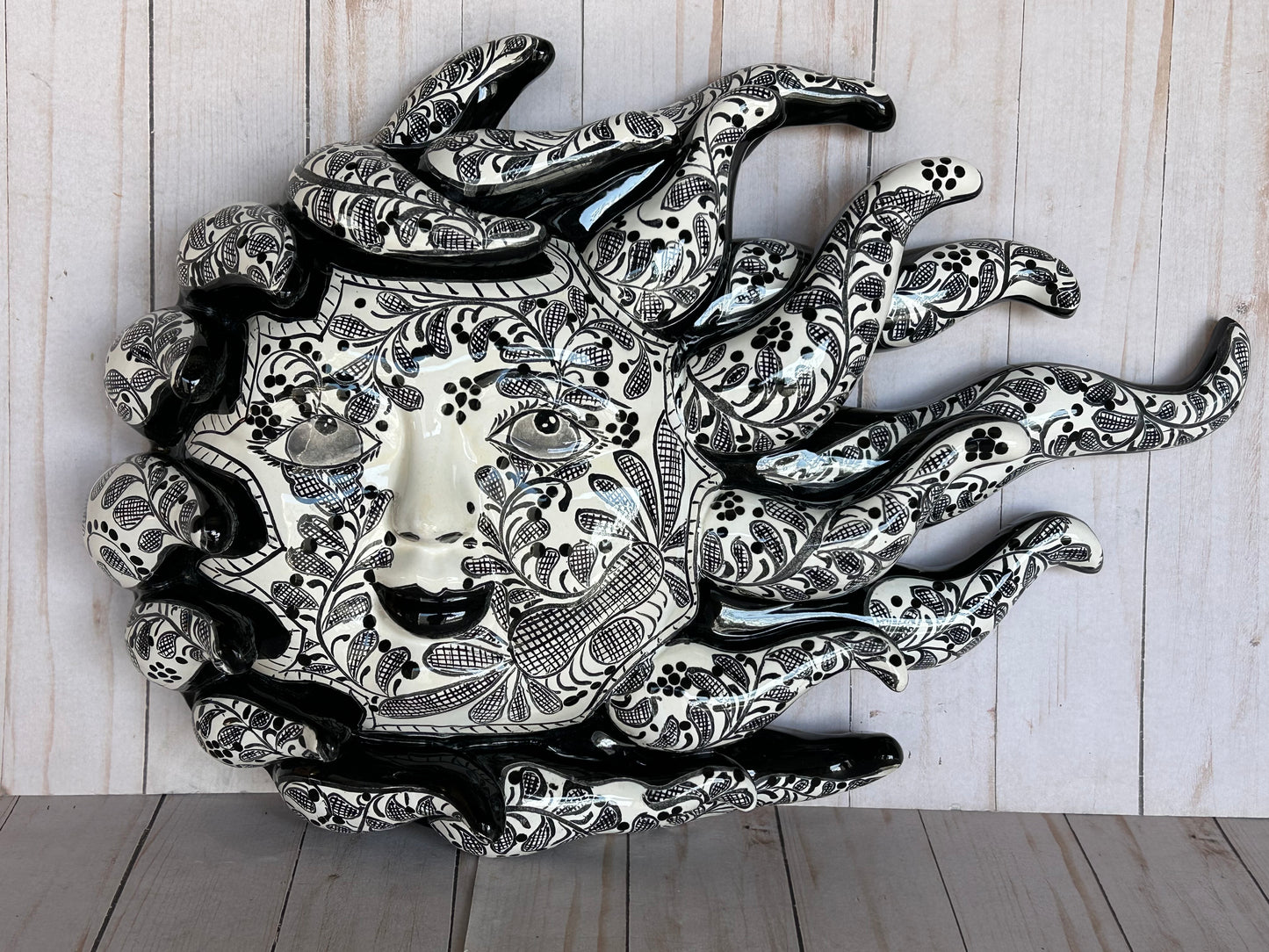 Handcrafted Large Talavera Sun Face Wall Art – Mexican Ceramic Decor, Vibrant Folk Art
