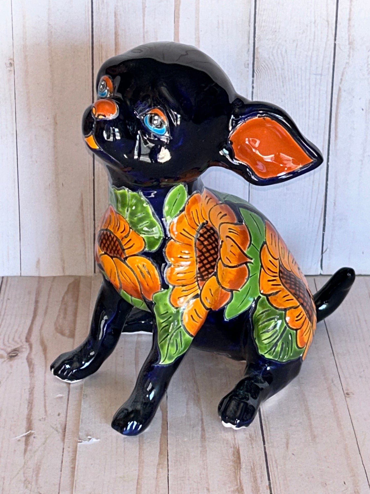 Sitting Handmade Talavera Chihuahua Figurines – Colorful Mexican Pottery Puppies
