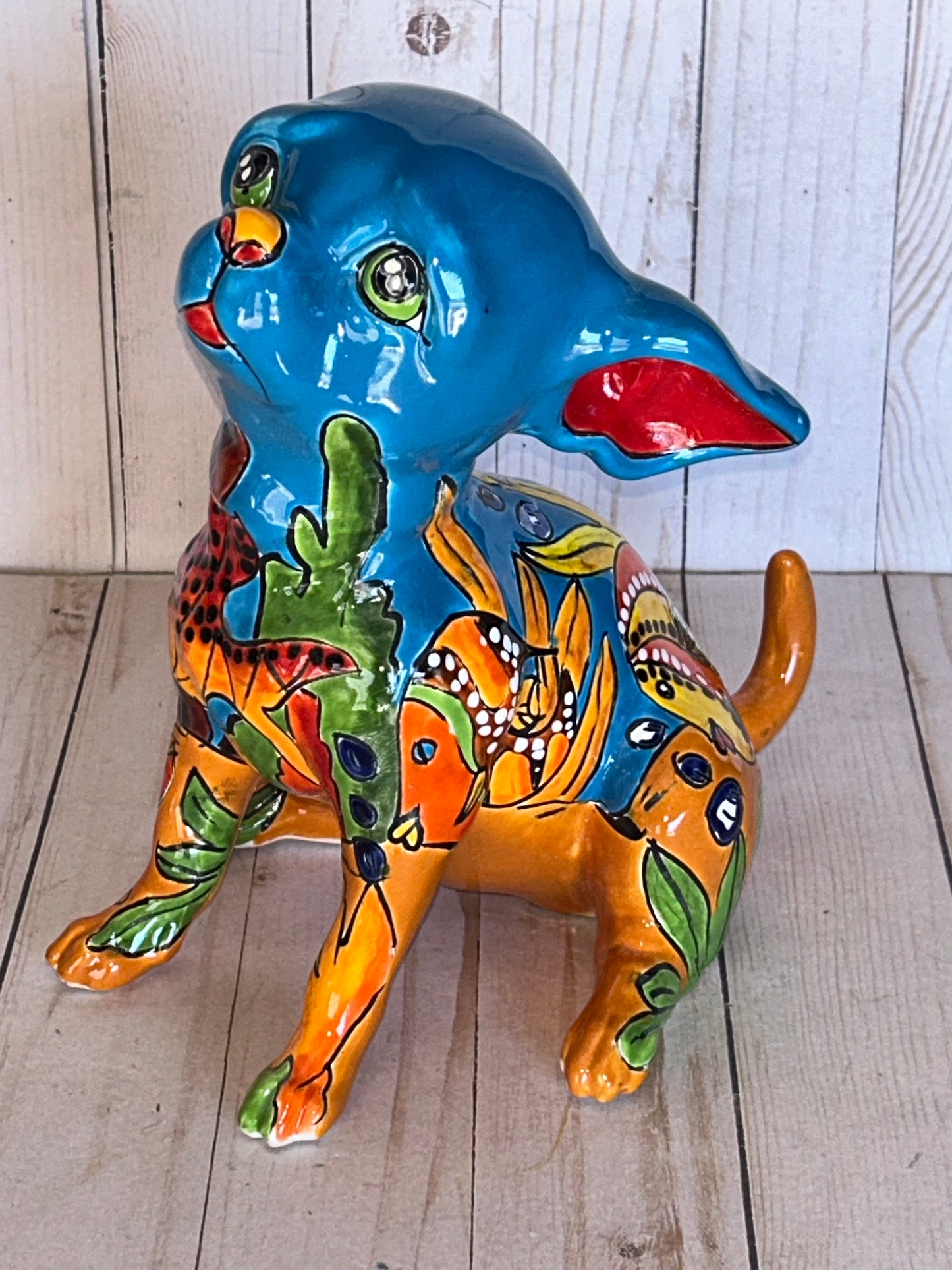 Sitting Handmade Talavera Chihuahua Figurines – Colorful Mexican Pottery Puppies