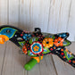 Hanging Ceramic Parrot: Mexican Folk Art, Floral Pattern, Cobalt Blue Background