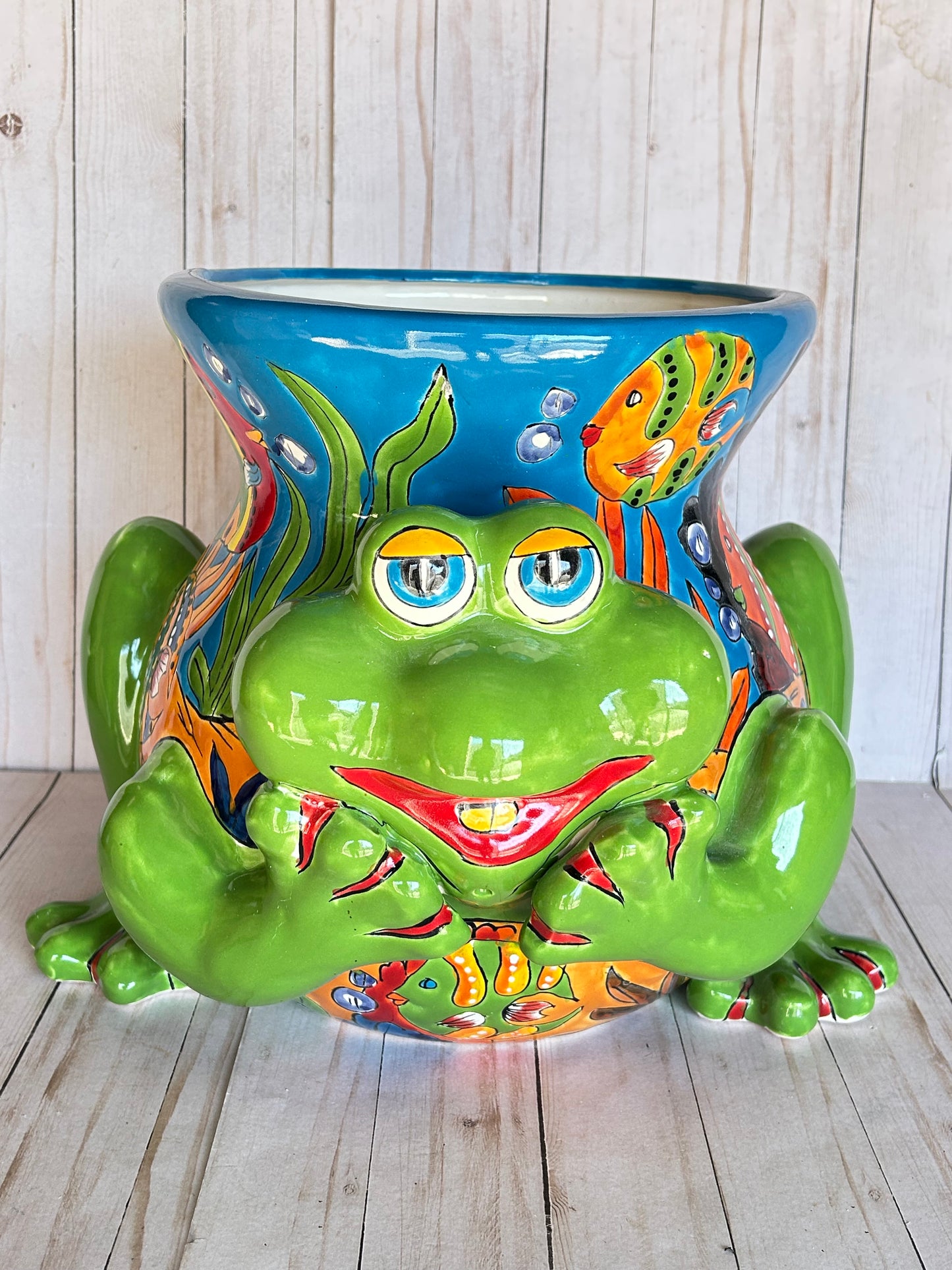 Talavera Frog Planter – Handmade Mexican Ceramic Frog Flower Pot