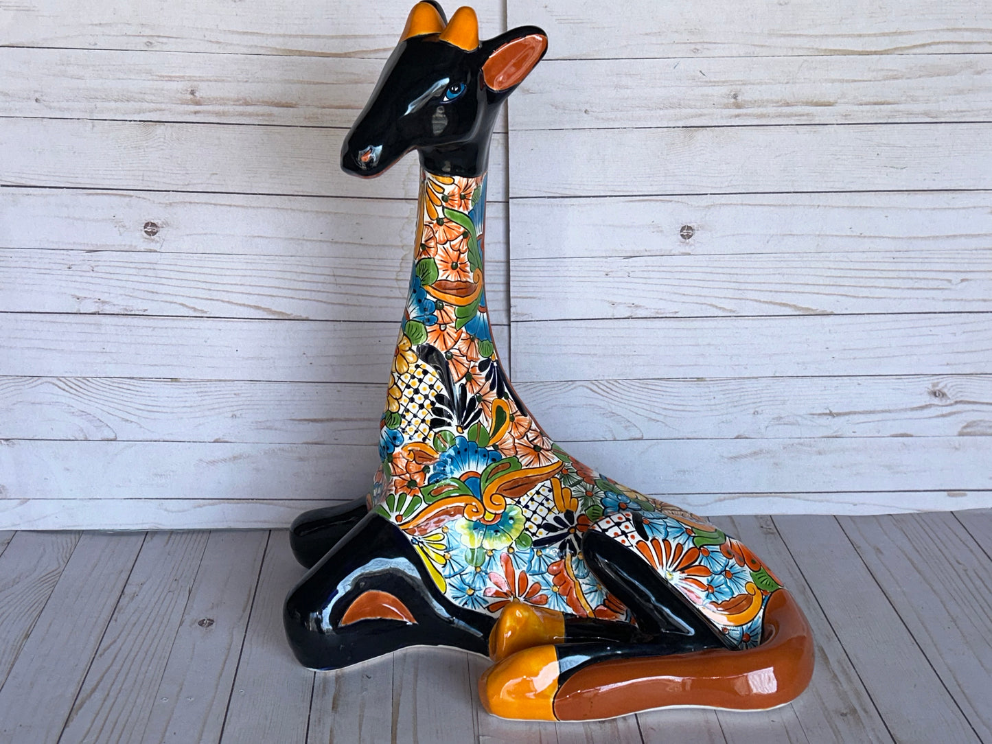 Hand-Painted Talavera Giraffe – Mexican Folk Art Ceramic Figurine