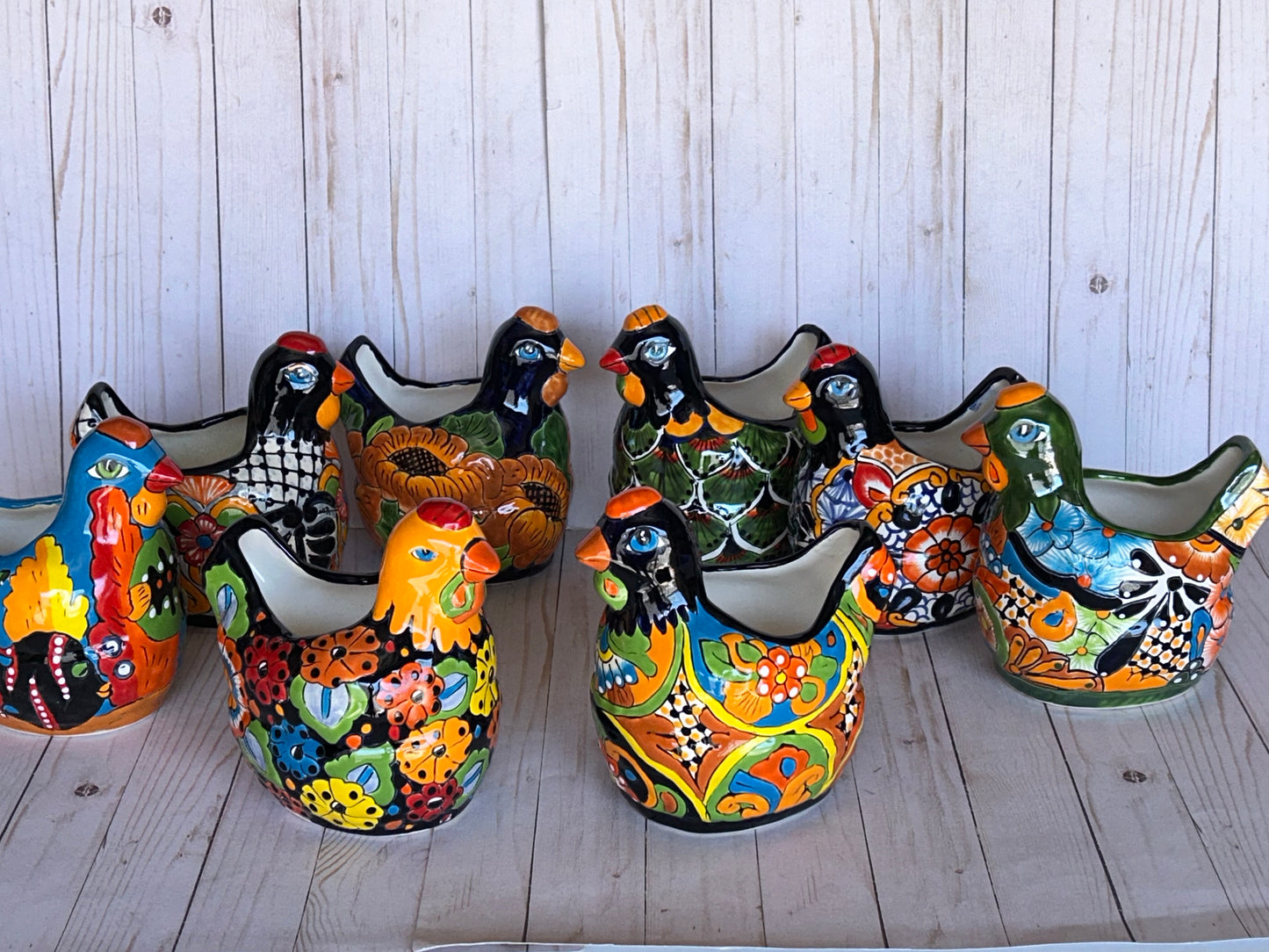 Colorful Talavera Chicken Planters