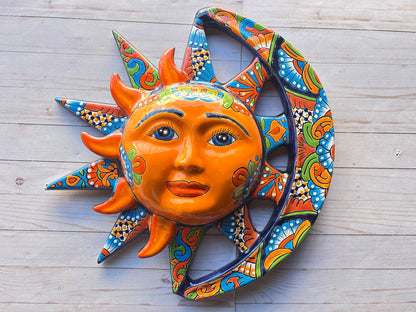 Handcrafted Talavera Sun & Moon Wall Art – Colorful Mexican Ceramic Wall Décor – 19.5” Diameter
