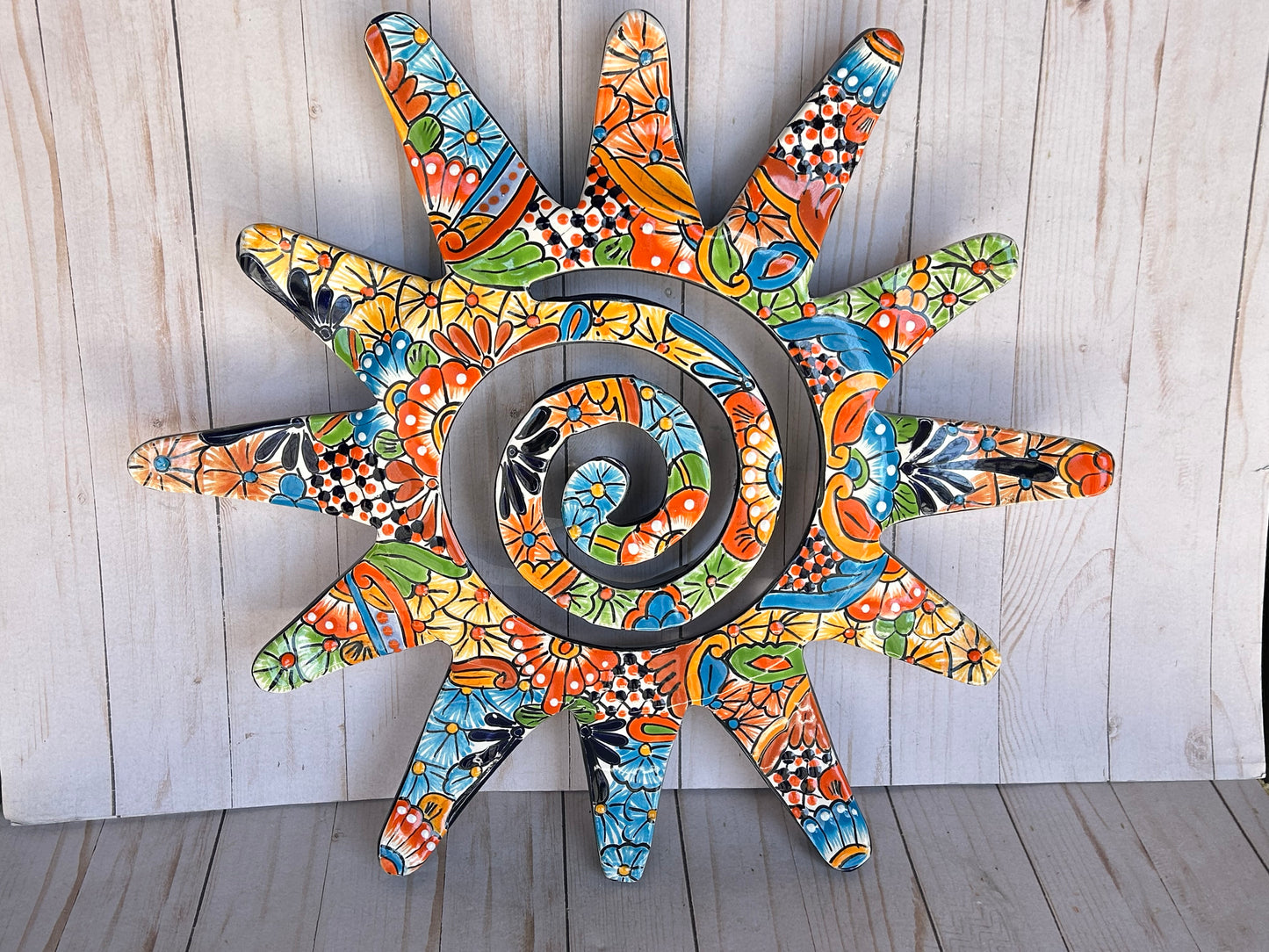 Hand-crafted Large Talavera ceramic Spiral Wall Sun