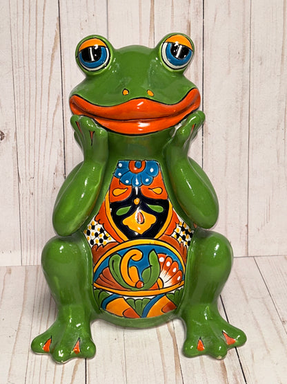 Adorable Talavera Flower Planter Smiling Frog