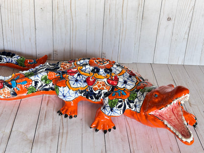 Hand Painted Mexican Ceramic Talavera Alligator Sculpture