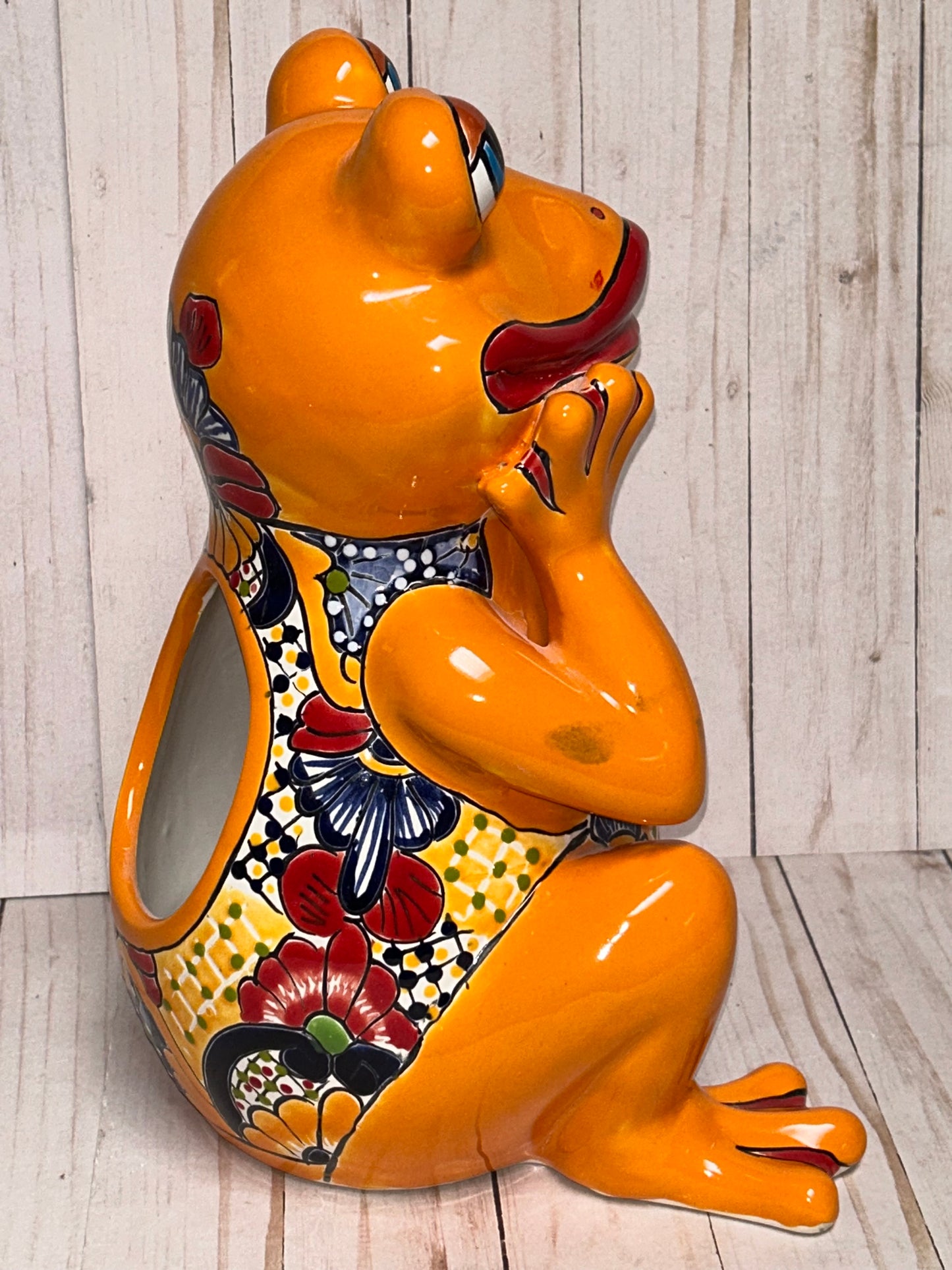Adorable Talavera Flower Planter Smiling Frog