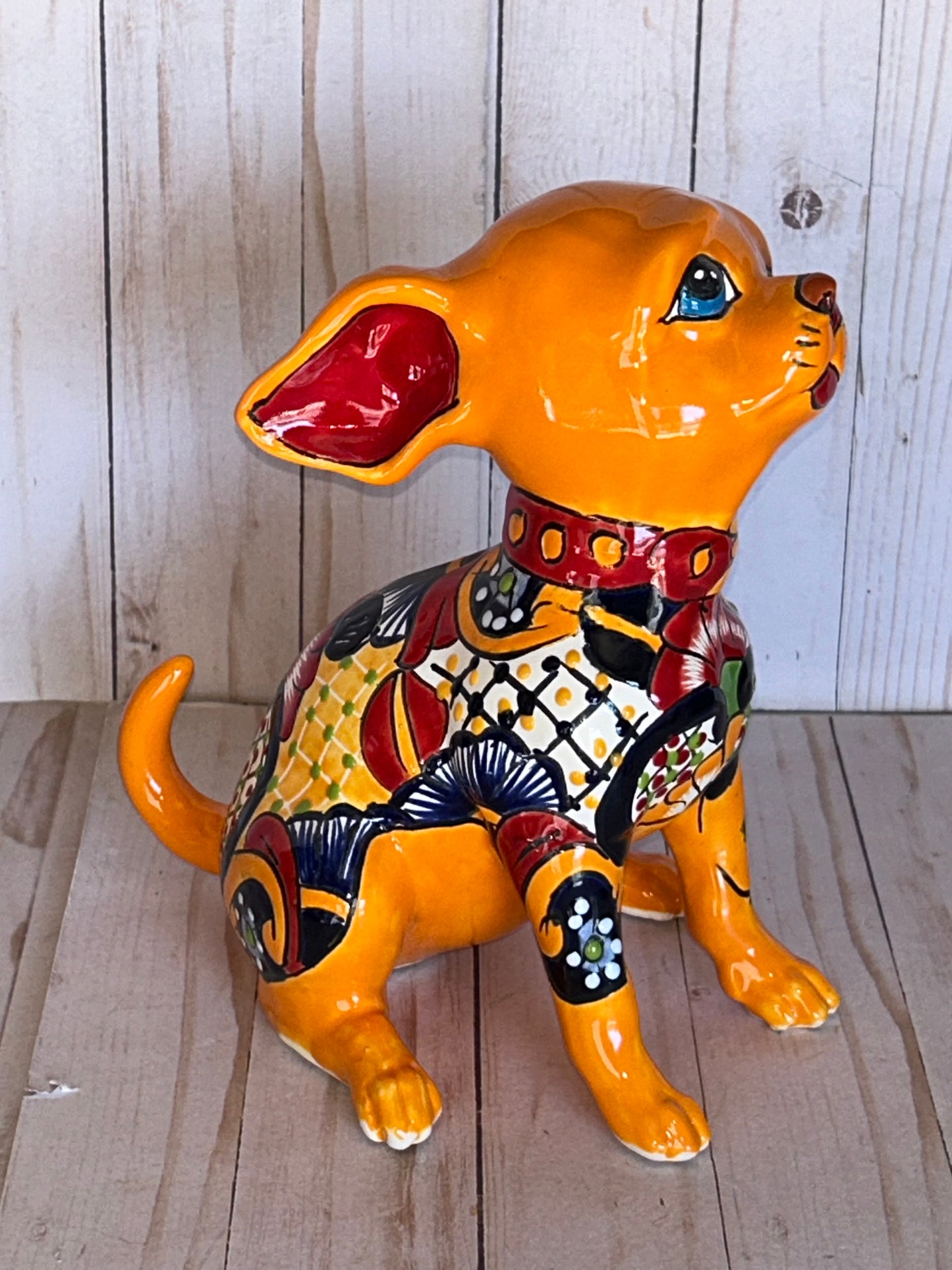 Sitting Handmade Talavera Chihuahua Figurines – Colorful Mexican Pottery Puppies