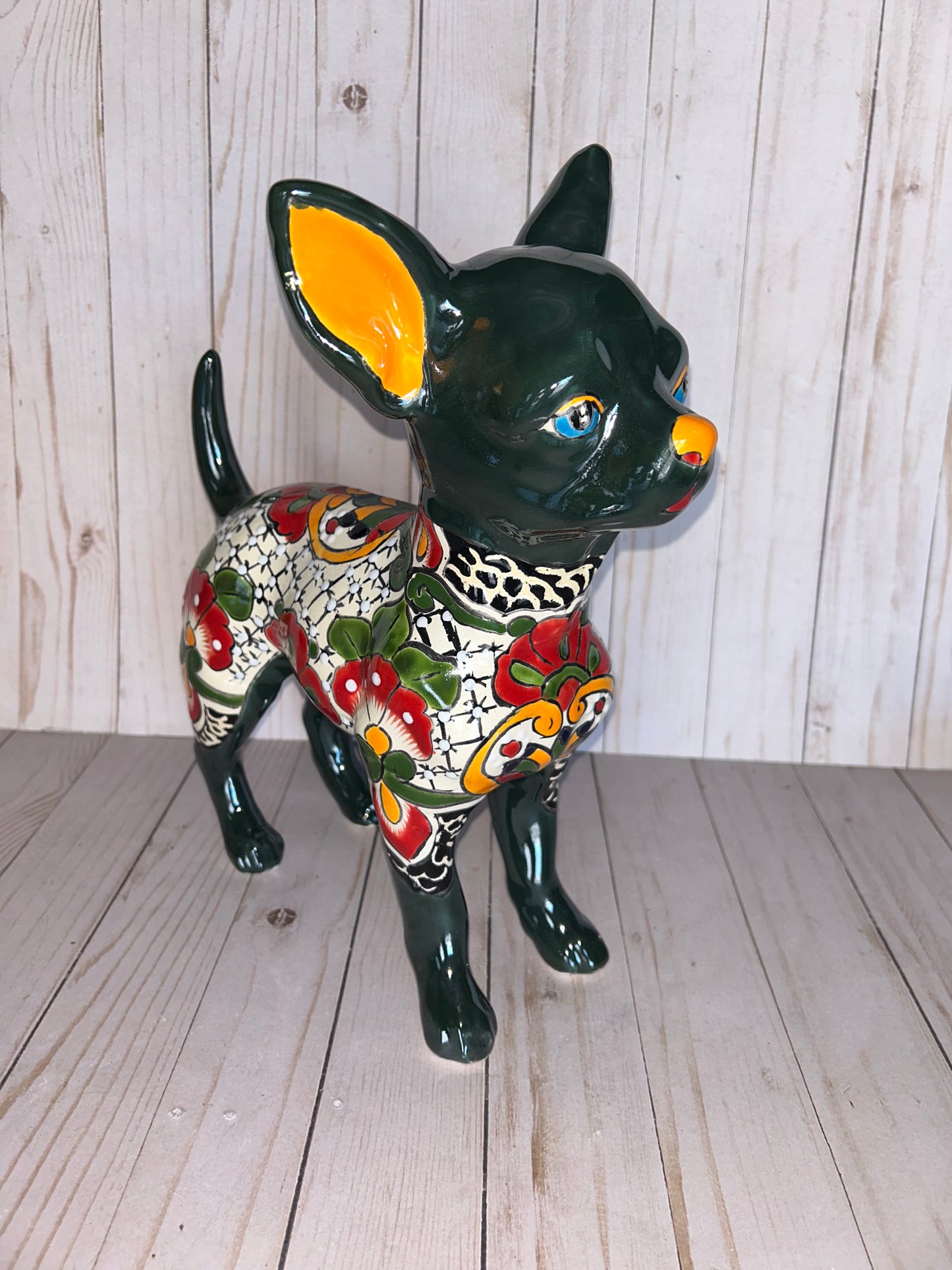 Adorable Large Talavera 13" Tall Ceramic Standing Chihuahua Dog