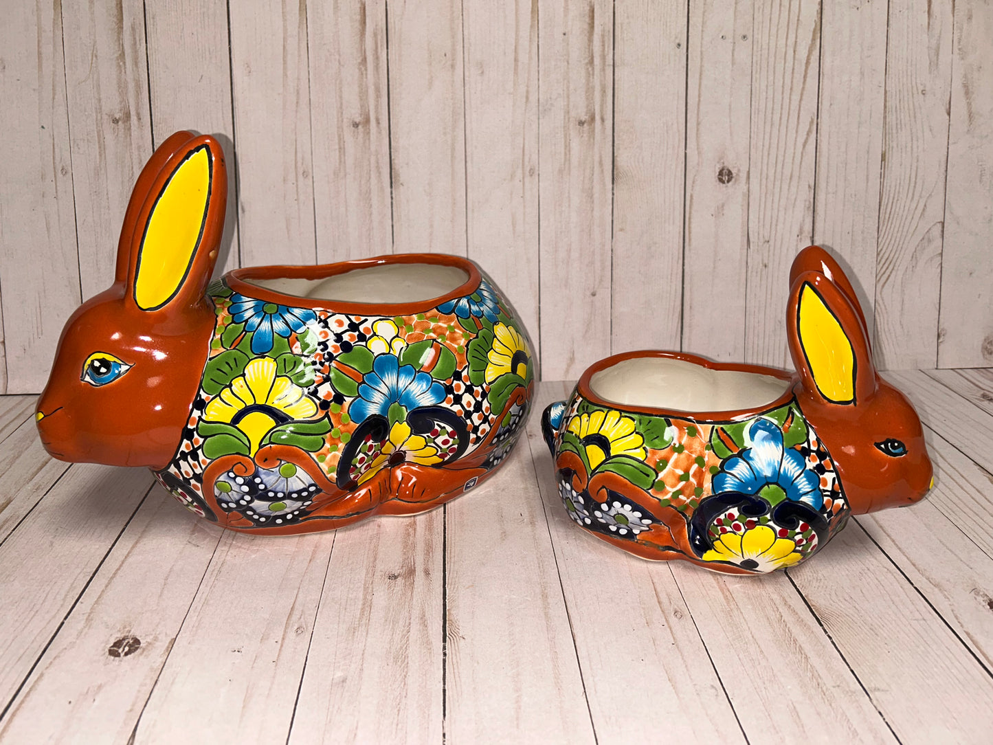 HANDCRAFTED TALAVERA RABBITS FLOWERPOTS