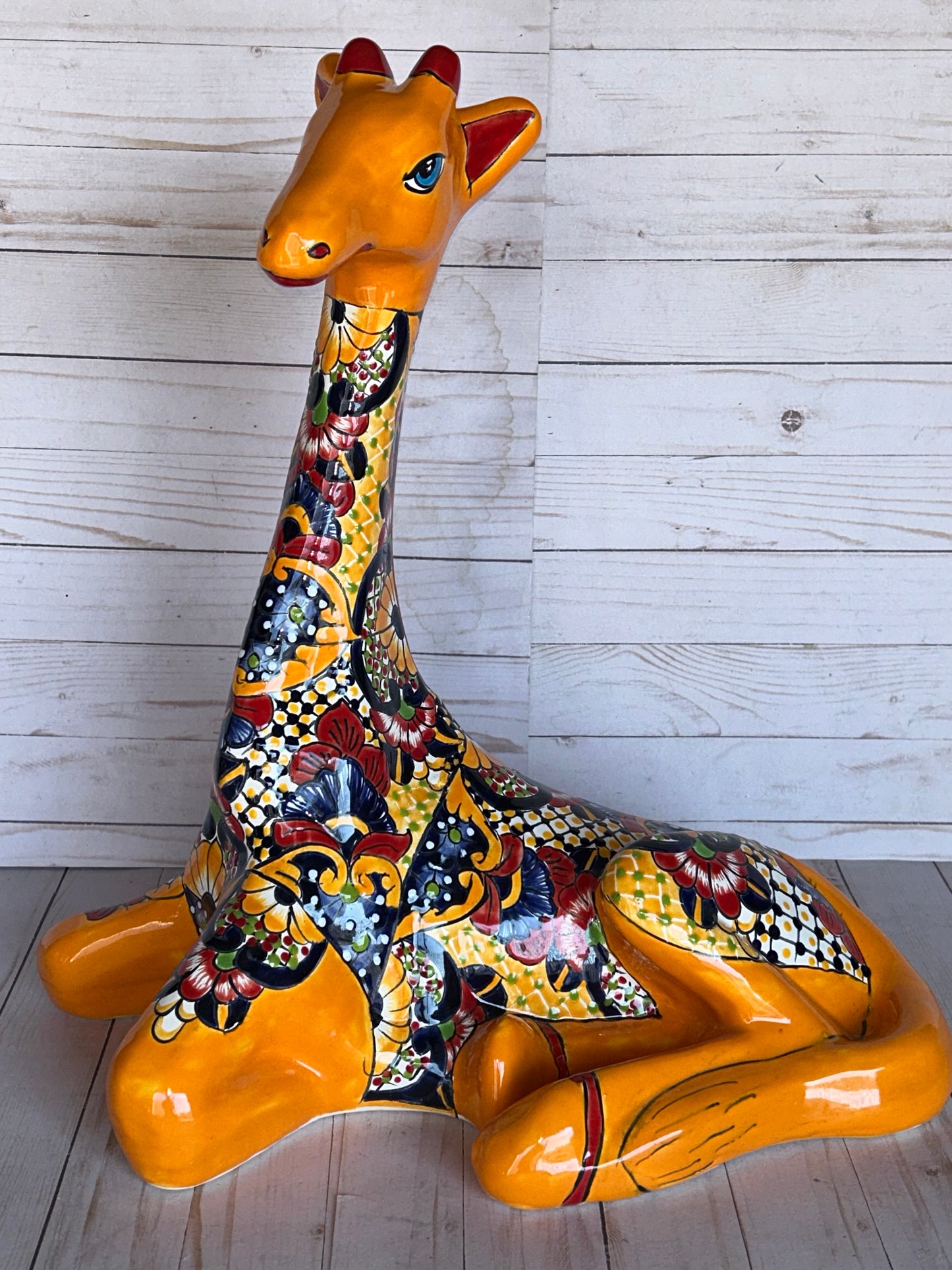 Hand-Painted Talavera Giraffe – Mexican Folk Art Ceramic Figurine