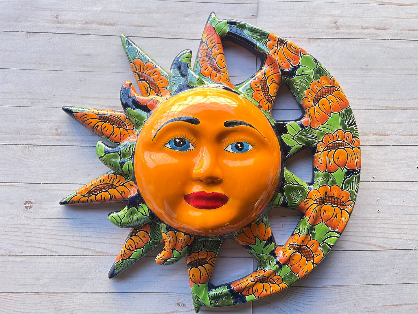Handcrafted Talavera Sun & Moon Wall Art – Colorful Mexican Ceramic Wall Décor – 19.5” Diameter