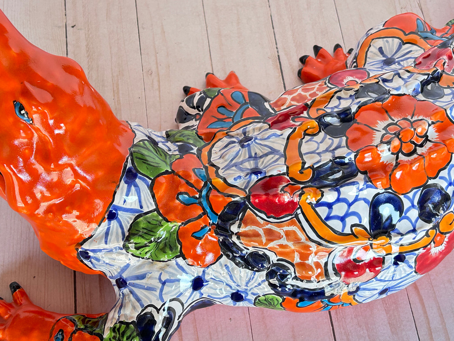 Hand Painted Mexican Ceramic Talavera Alligator Sculpture