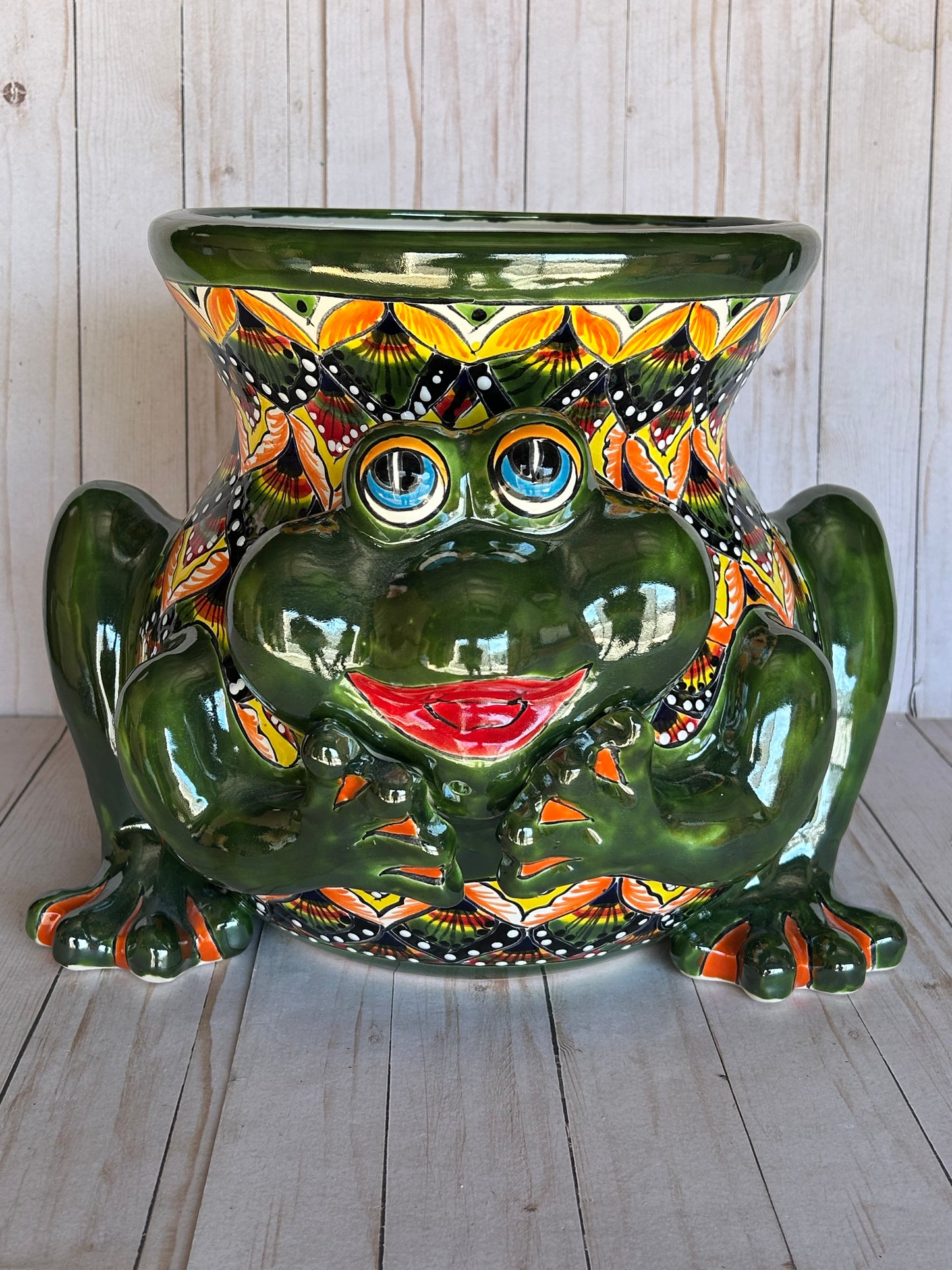 Talavera Frog Planter – Handmade Mexican Ceramic Frog Flower Pot