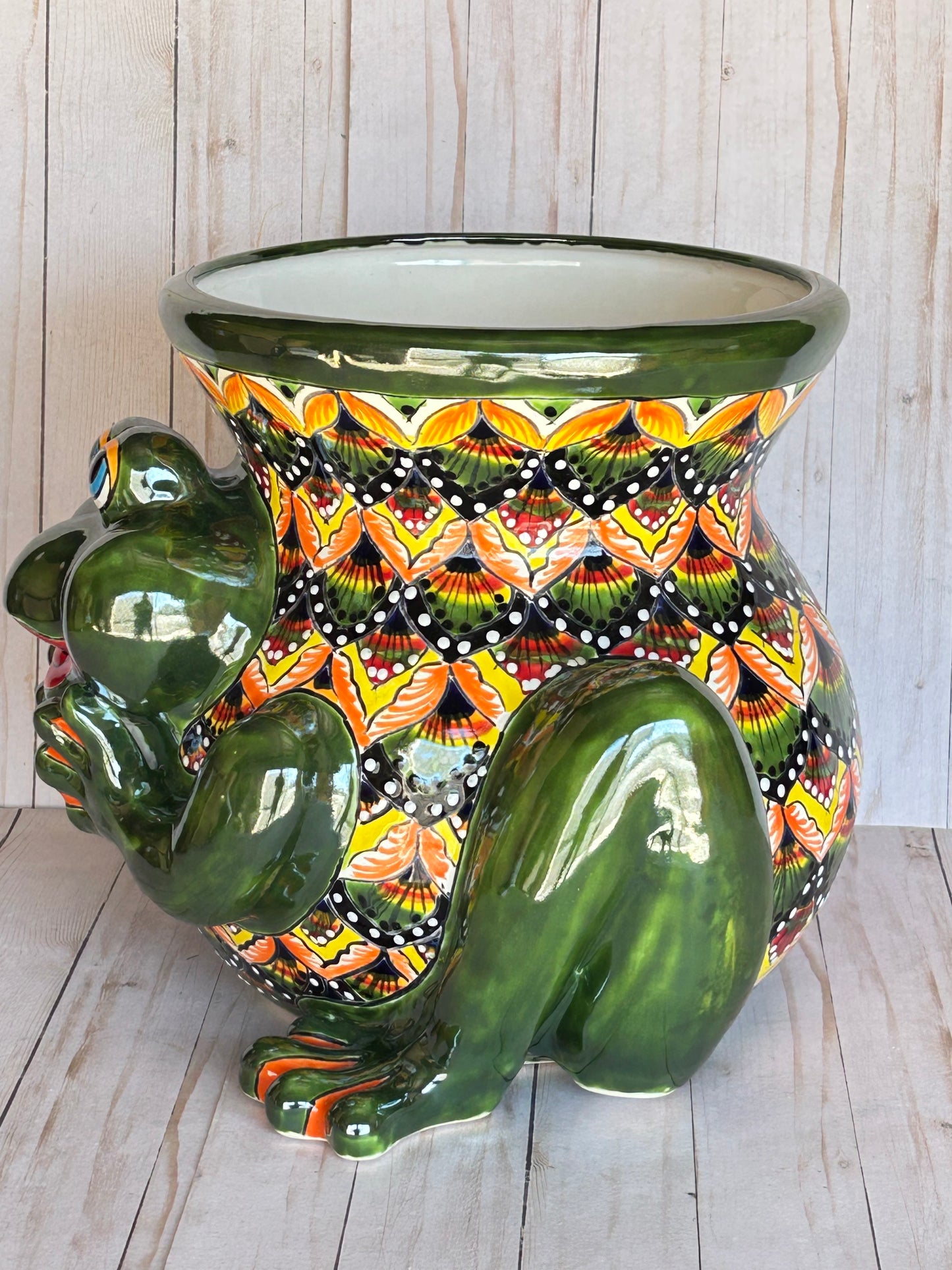 Talavera Frog Planter – Handmade Mexican Ceramic Frog Flower Pot