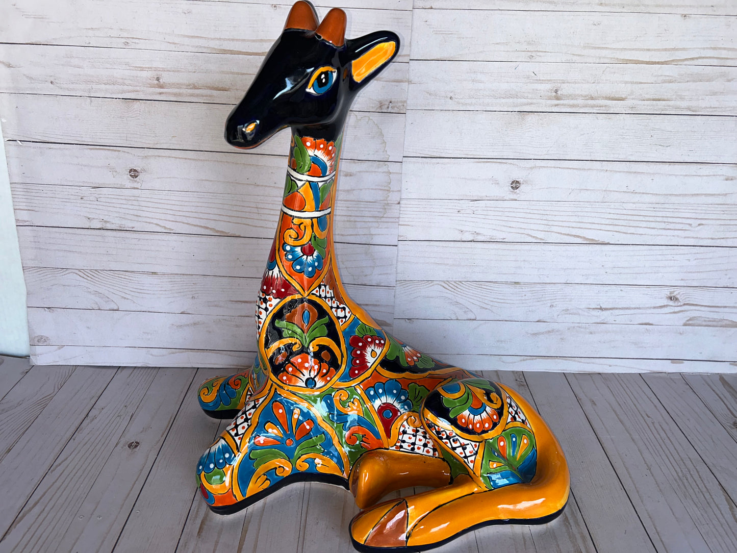 Hand-Painted Talavera Giraffe – Mexican Folk Art Ceramic Figurine