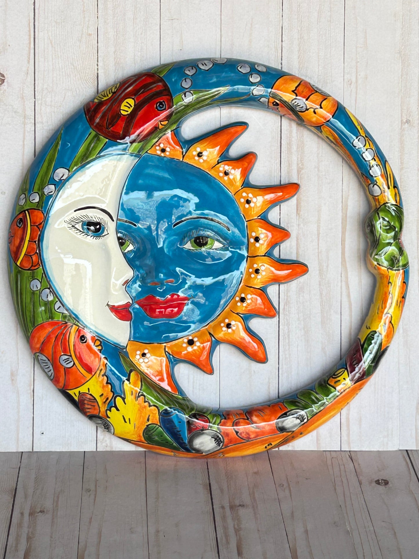 Handcrafted Large Mexican Talavera Hanging Eclipses