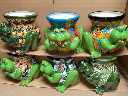 Talavera Frog Planter – Handmade Mexican Ceramic Frog Flower Pot