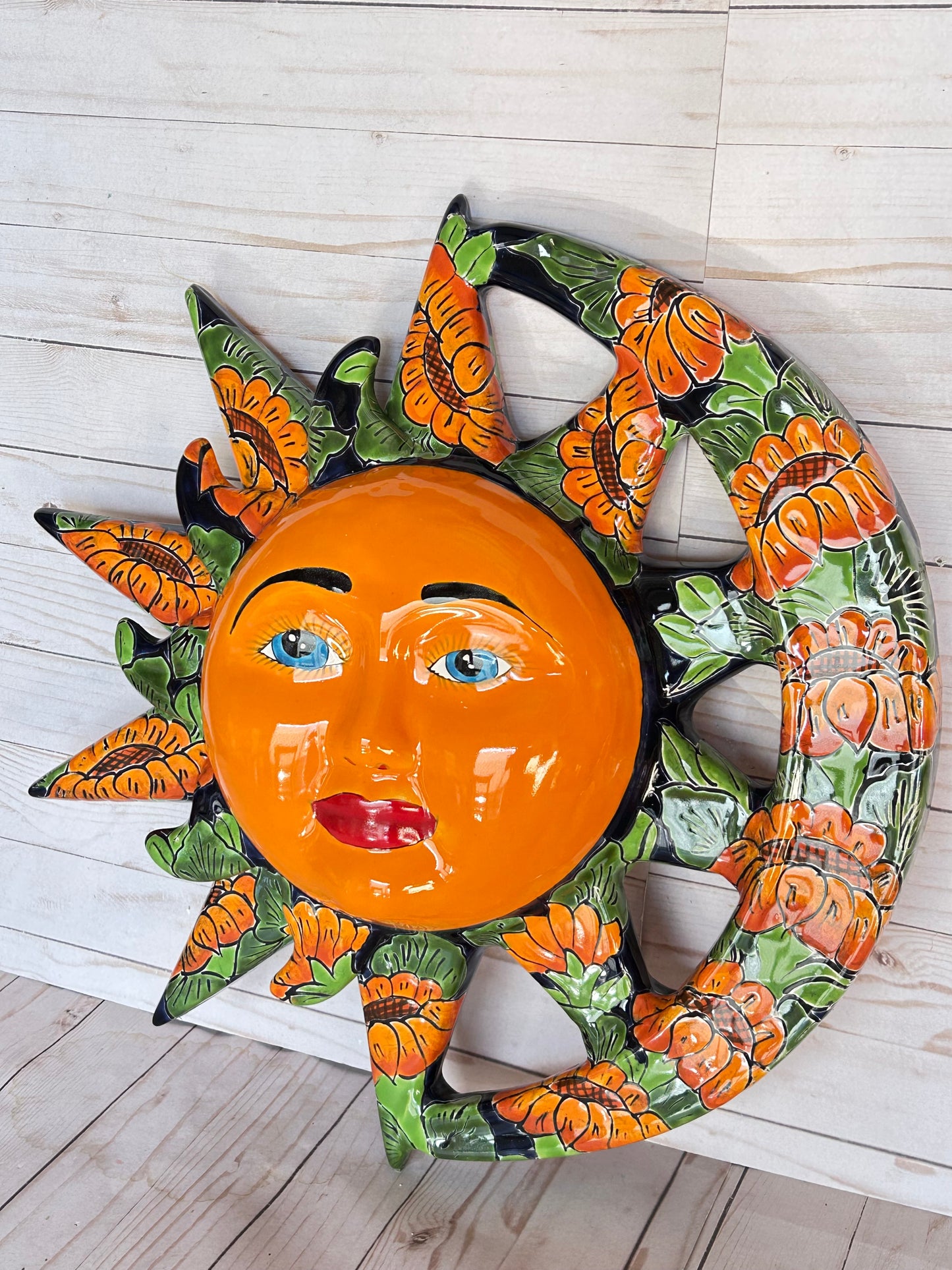 Handcrafted Talavera Sun & Moon Wall Art – Colorful Mexican Ceramic Wall Décor – 19.5” Diameter