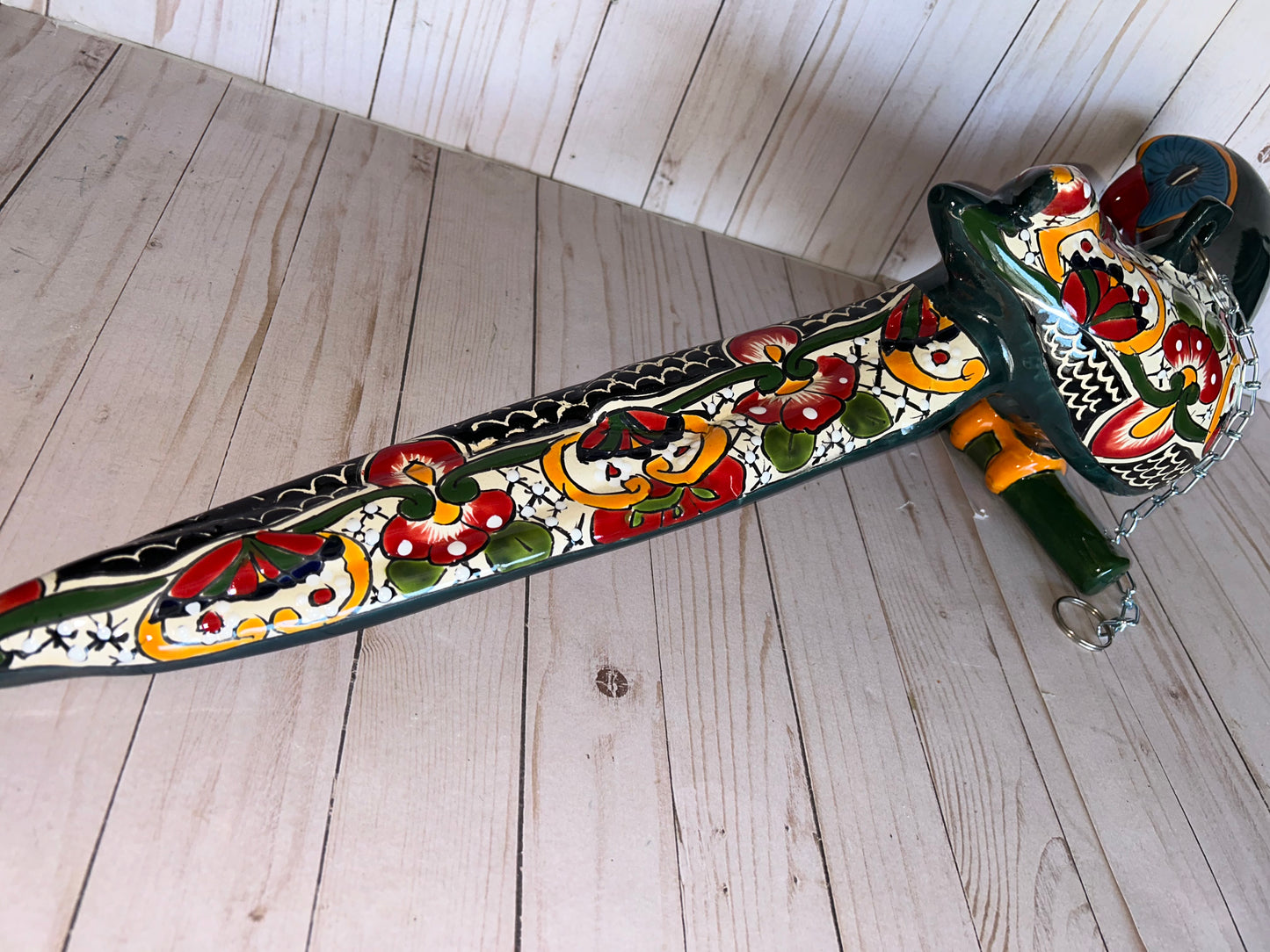 Handmade Ceramic Hanging Parrot: Maya Pattern Mexican Decor