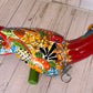 Mexican Talavera Ceramic. Hanging Parrot Red Background Classic Puebla