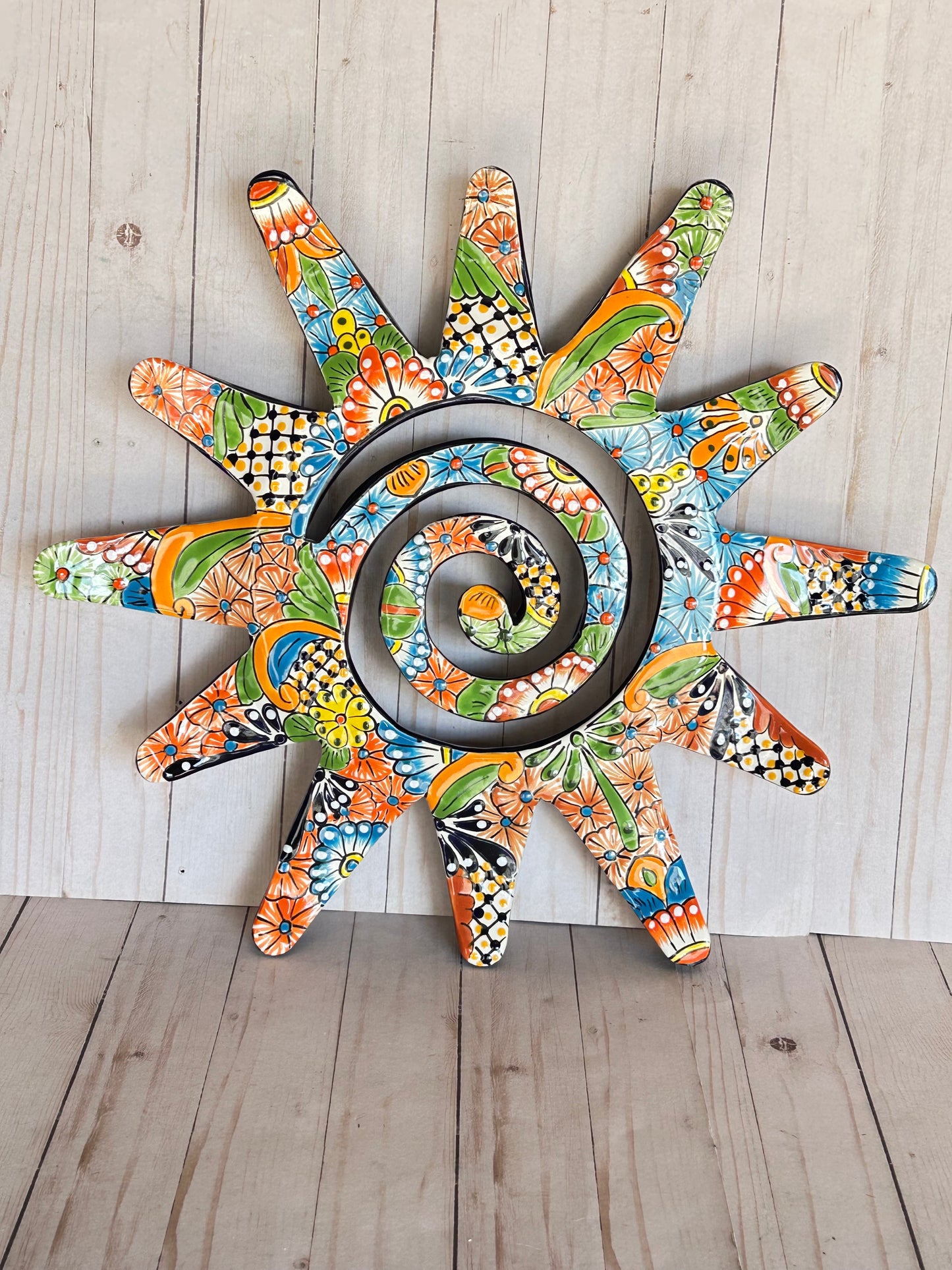 Hand-crafted Large Talavera ceramic Spiral Wall Sun