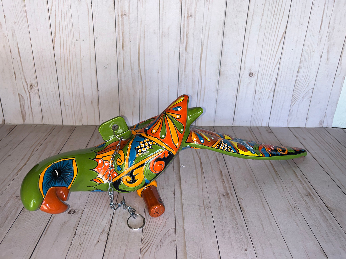 Handmade Ceramic Hanging Parrot: Classic Talavera Pattern Mexican Decor