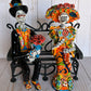 Talavera Small Bride&Groom with Iron Bench Day of the dead.