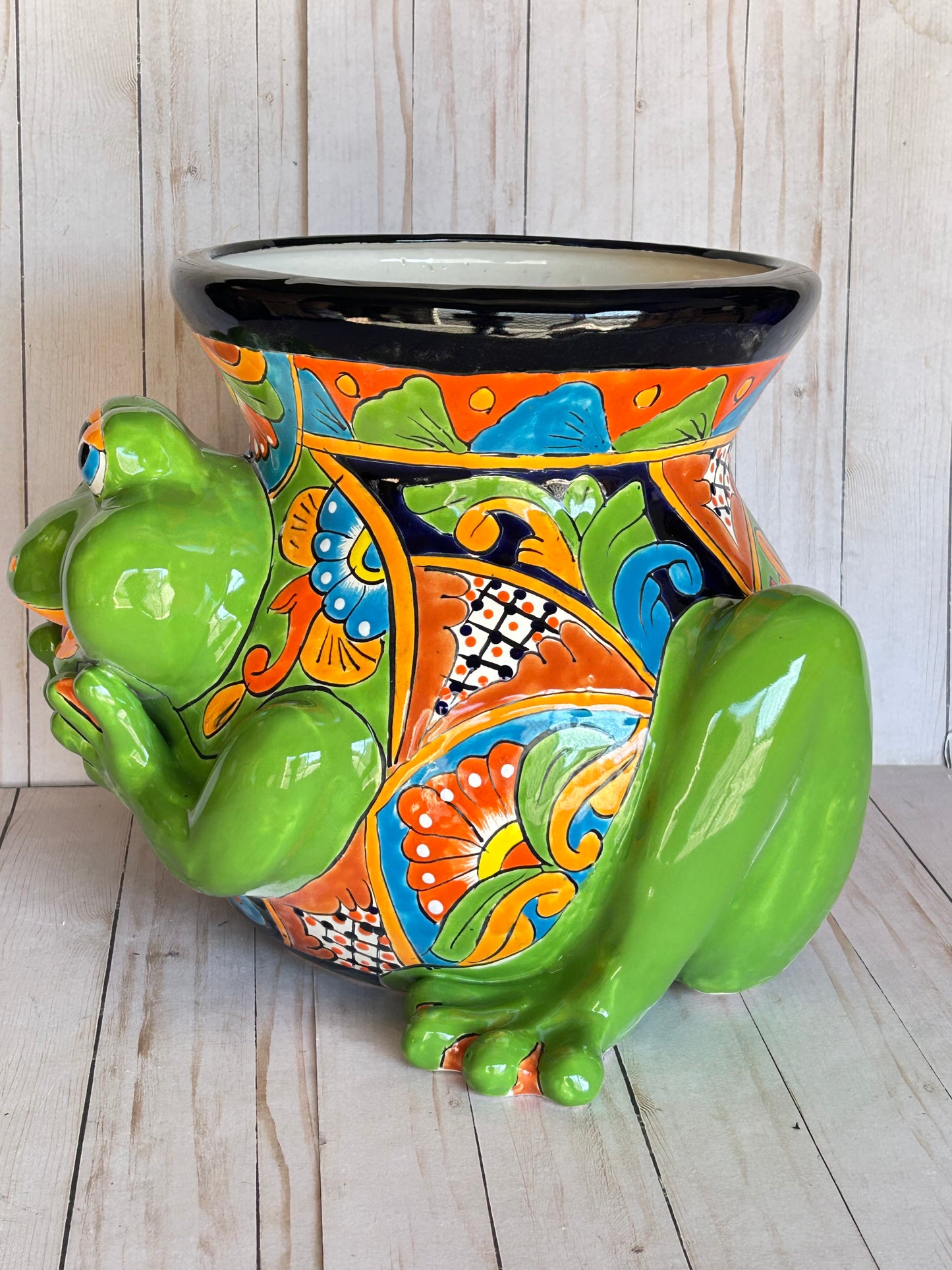 Talavera Frog Planter – Handmade Mexican Ceramic Frog Flower Pot