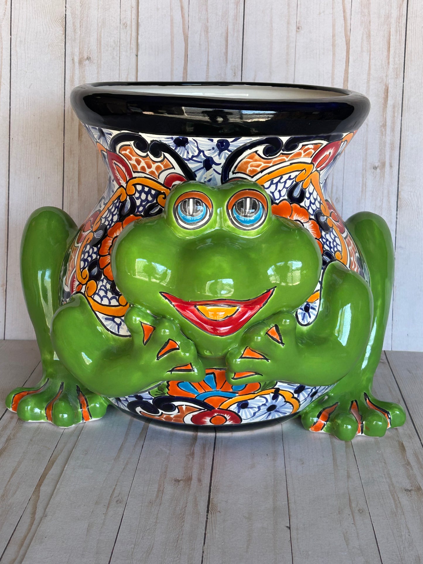 Talavera Frog Planter – Handmade Mexican Ceramic Frog Flower Pot
