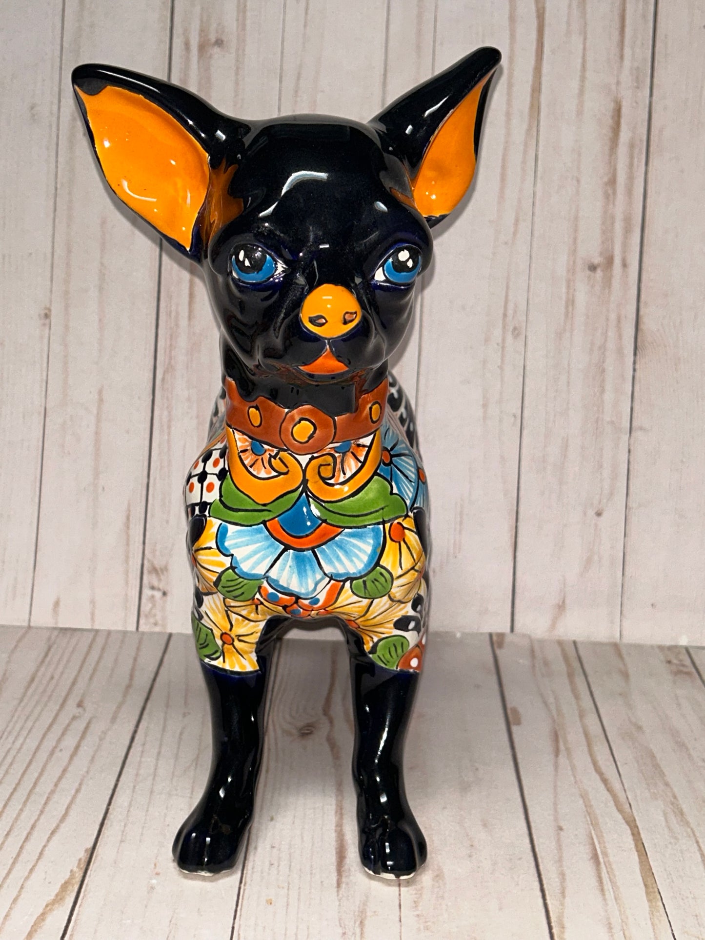 Adorable Large Talavera 13" Tall Ceramic Standing Chihuahua Dog