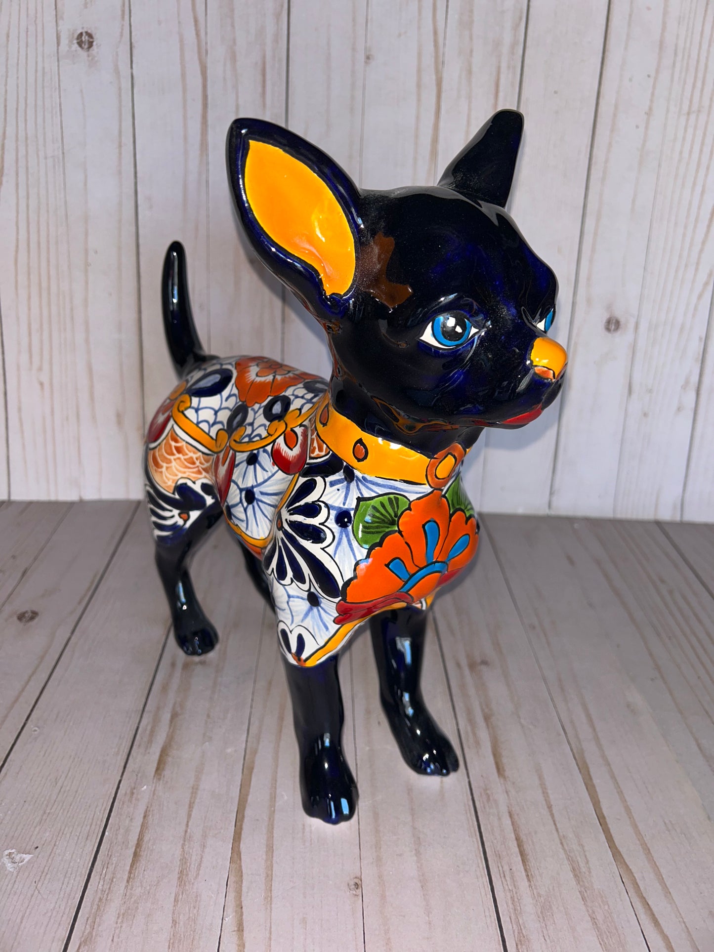 Adorable Large Talavera 13" Tall Ceramic Standing Chihuahua Dog