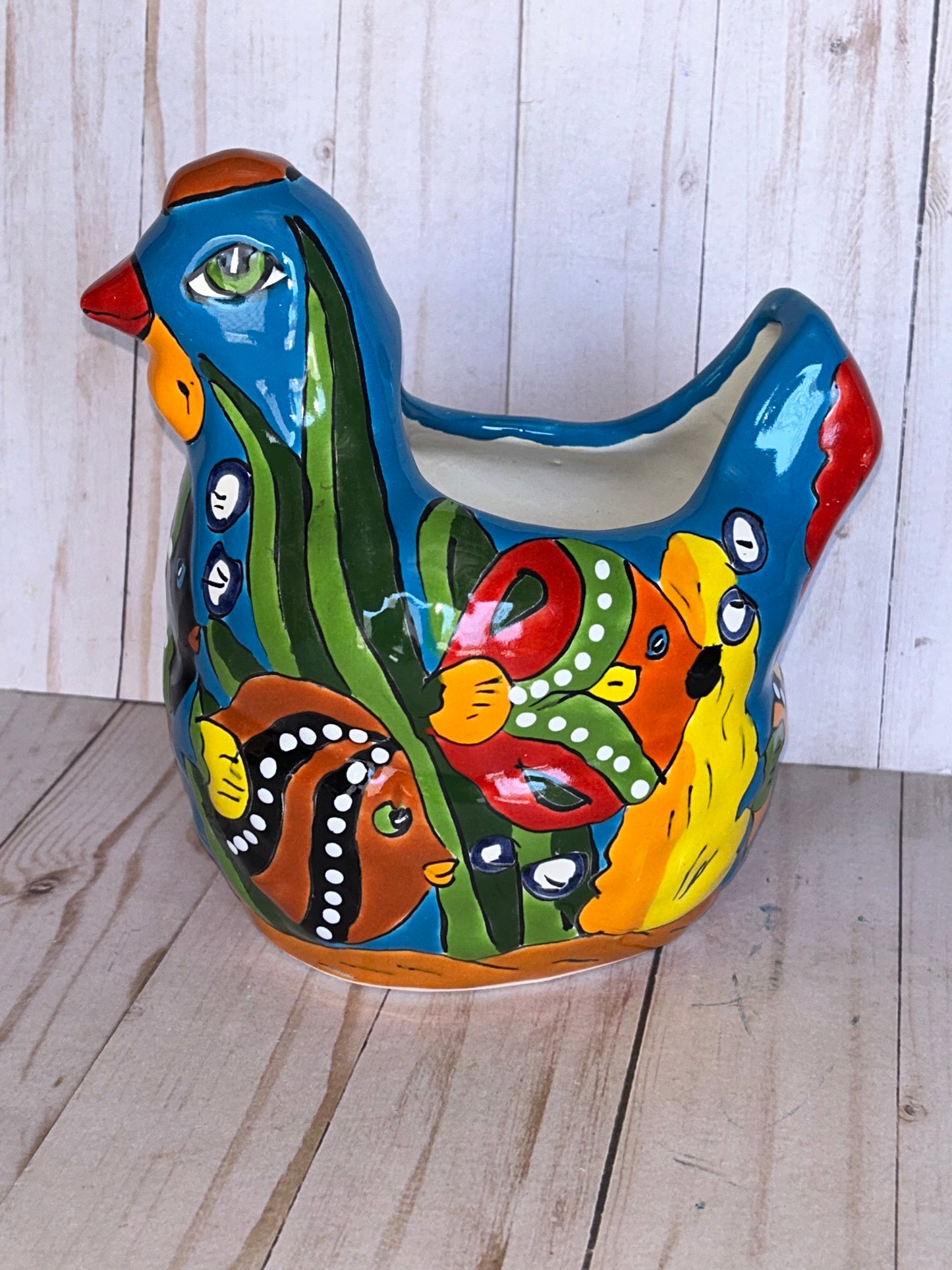 Colorful Talavera Chicken Planters