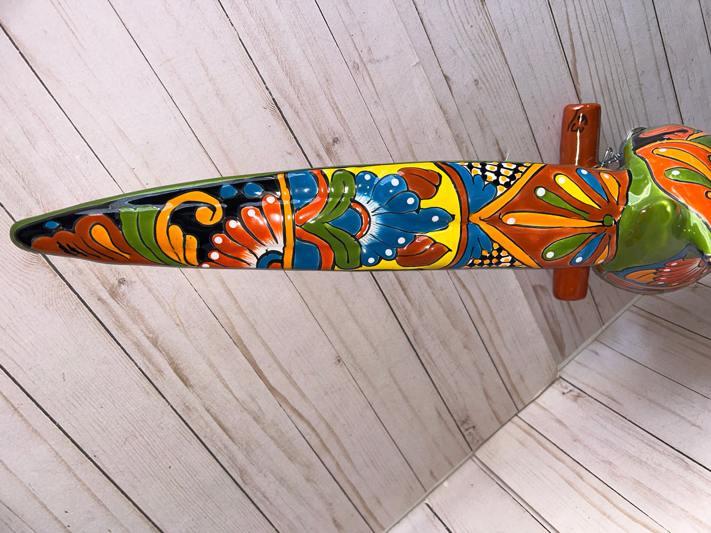 Handmade Ceramic Hanging Parrot: Classic Talavera Pattern Mexican Decor