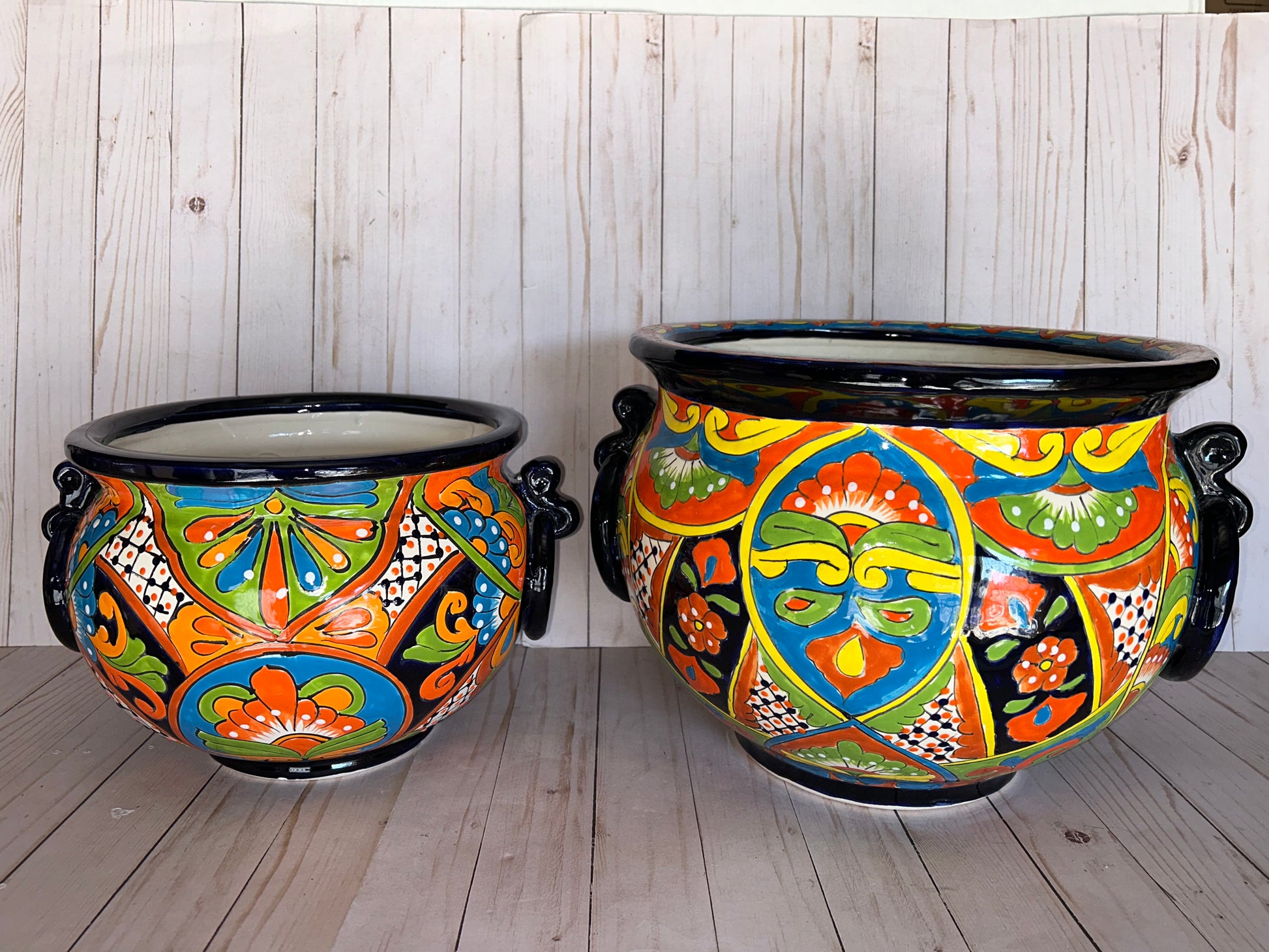mexican style pots for plants TALAVERA FLOWER PLANTERS – Sol de Mexico Imports