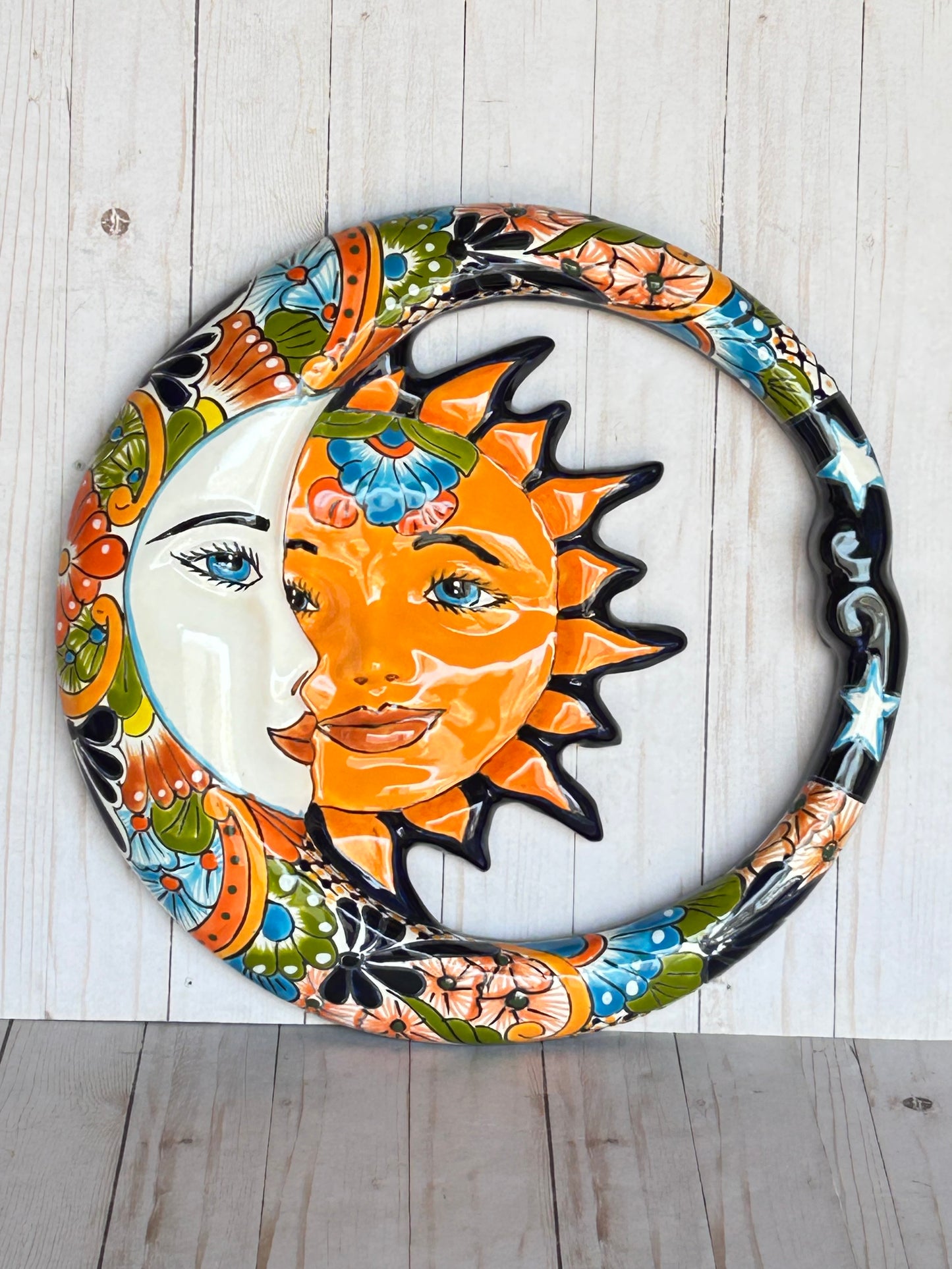 Handcrafted Large Mexican Talavera Hanging Eclipses