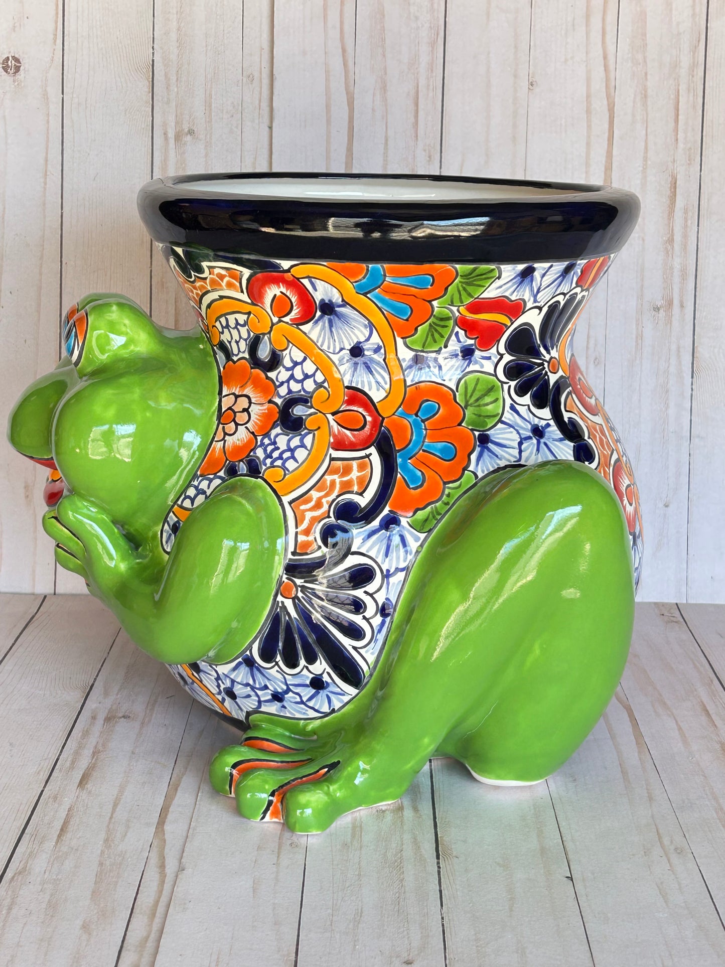 Talavera Frog Planter – Handmade Mexican Ceramic Frog Flower Pot