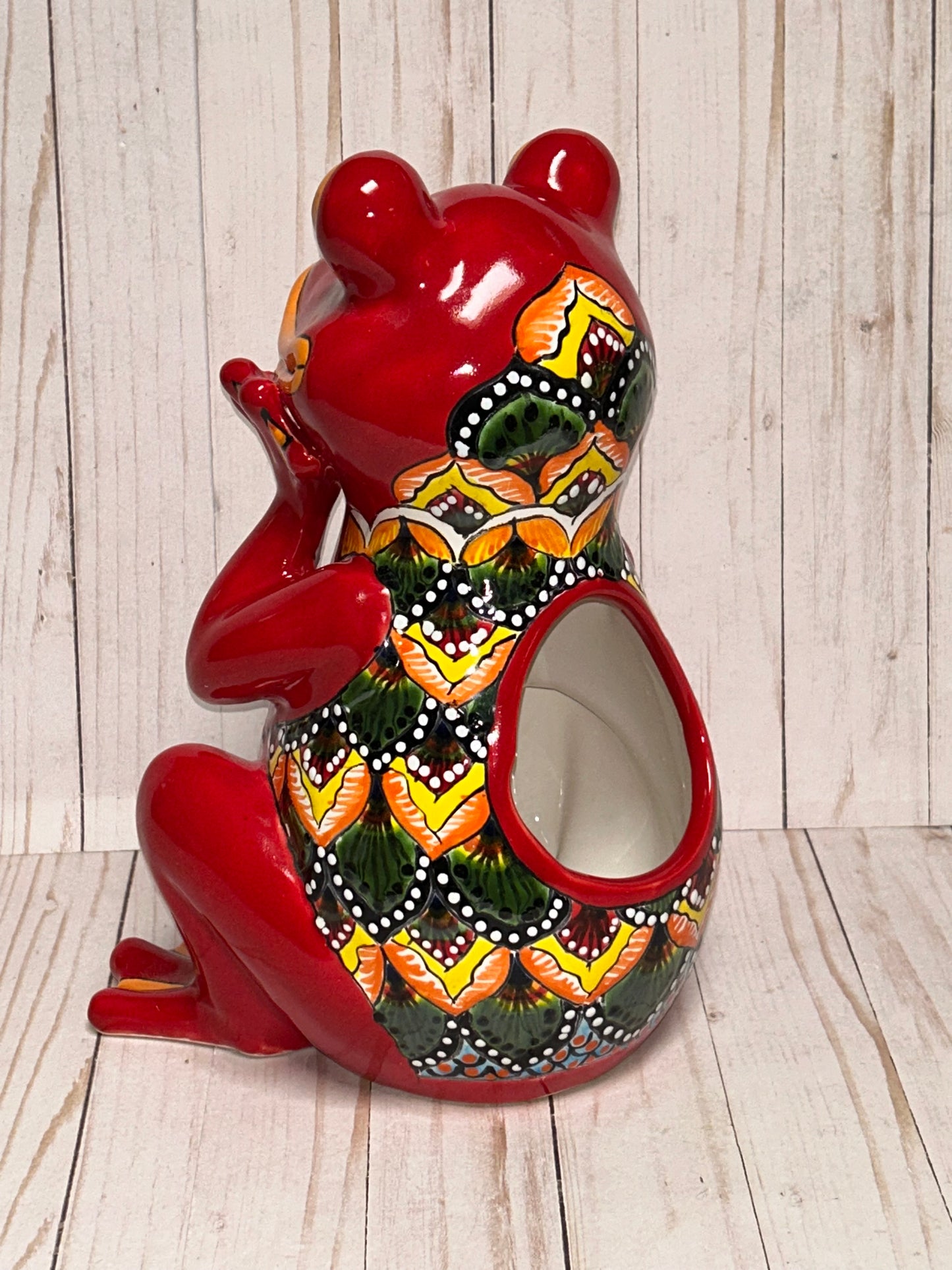 Adorable Talavera Flower Planter Smiling Frog