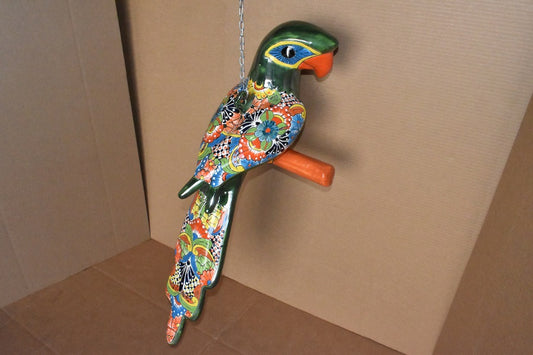 Jumbo XXLG Hanging Talavera Parrot in Puebla Pattern