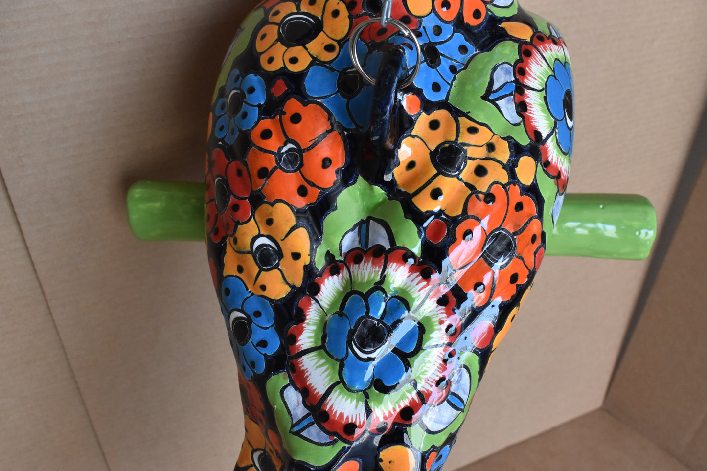 Jumbo XXLG Hanging Talavera Parrot in Flowers Pattern
