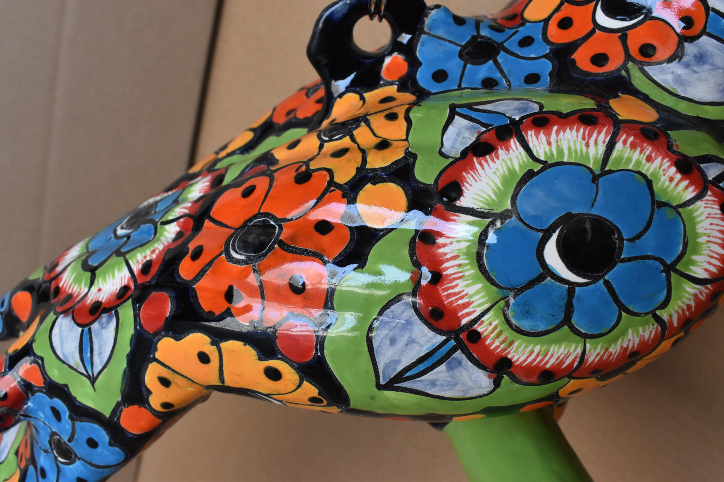 Jumbo XXLG Hanging Talavera Parrot in Flowers Pattern