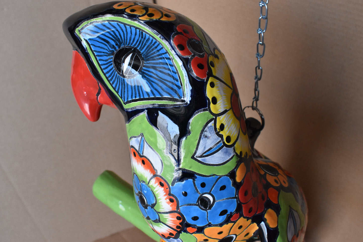 Jumbo XXLG Hanging Talavera Parrot in Flowers Pattern