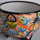 Molcajete flower planter, three feet stand pot colorful and beautiful.