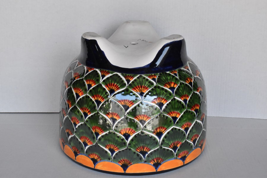Molcajete flower planter, three feet stand pot colorful and beautiful.