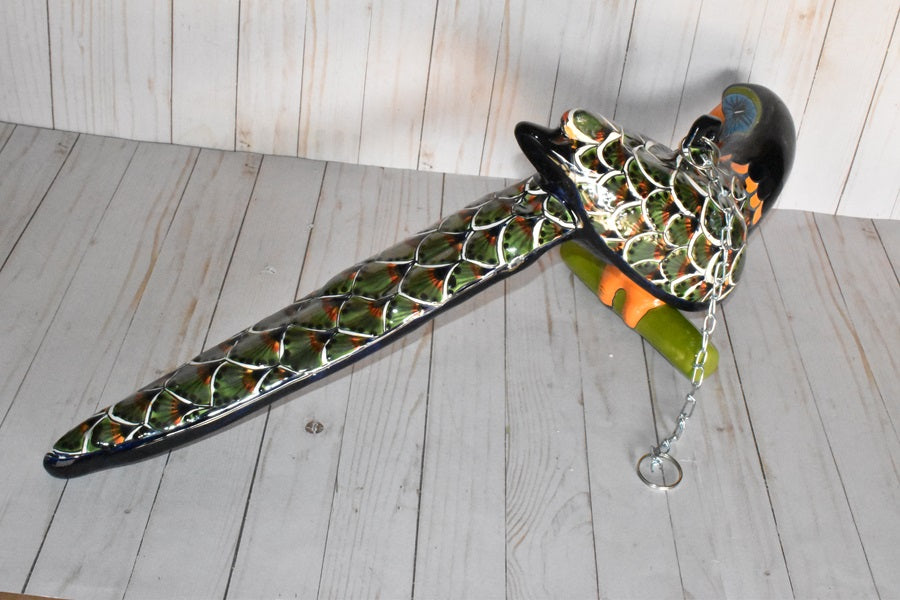 Large Beautiful Hanging Parrot Green Peacock Feathers