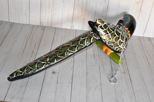 Large Beautiful Hanging Parrot Green Peacock Feathers