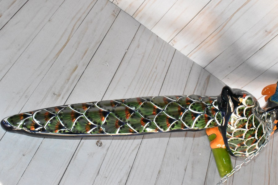 Large Beautiful Hanging Parrot Green Peacock Feathers