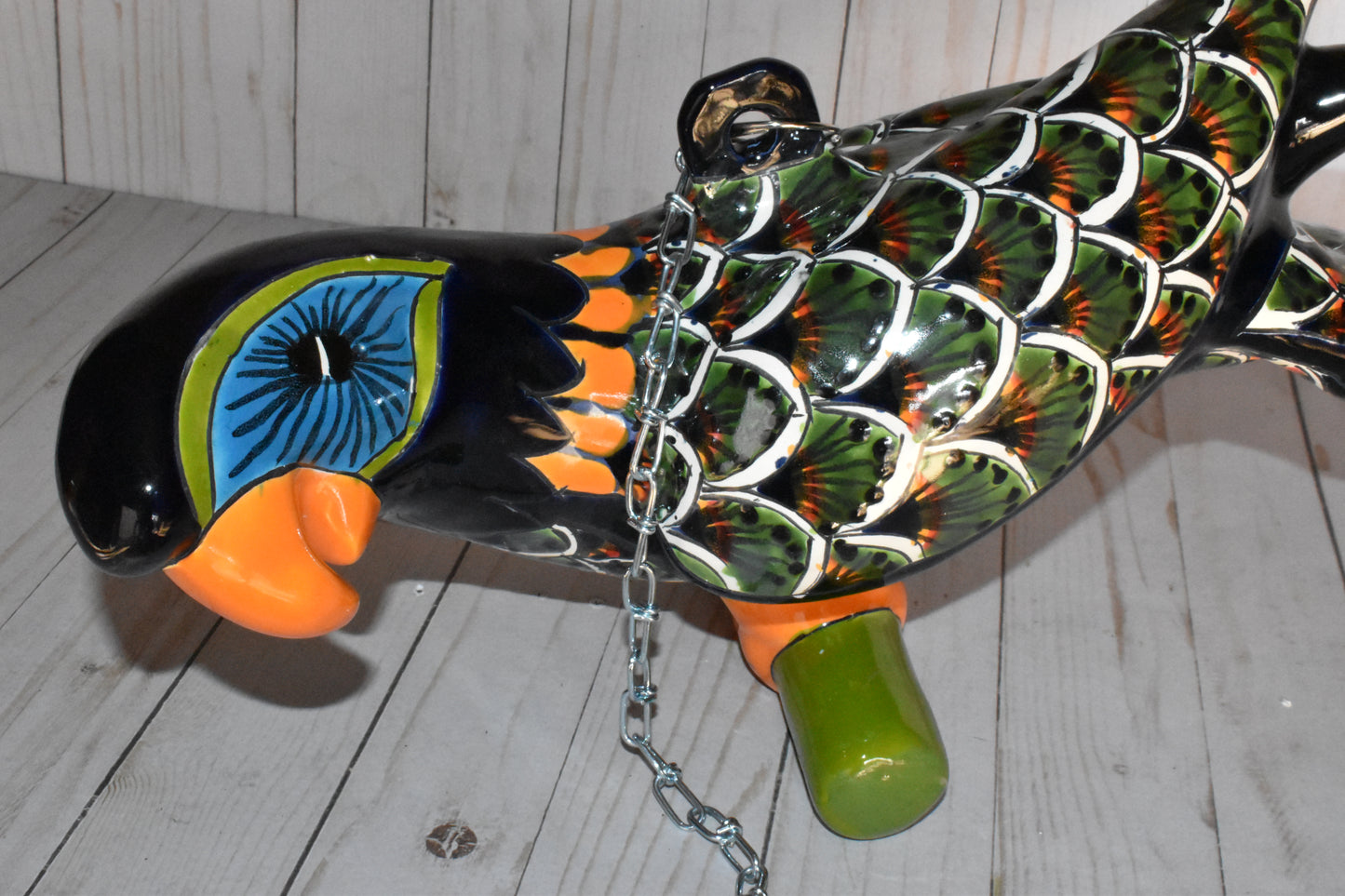 Large Beautiful Hanging Parrot Green Peacock Feathers
