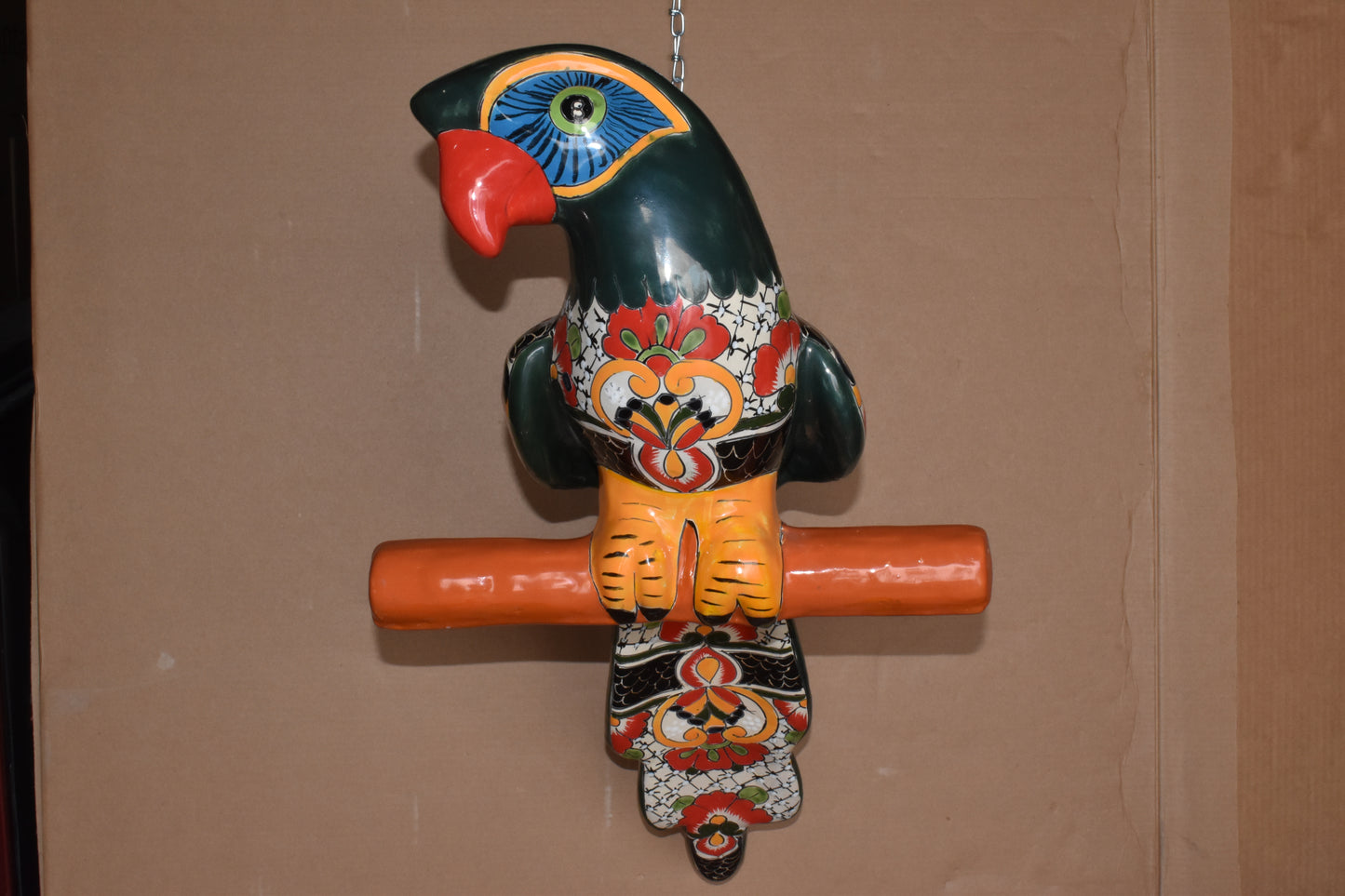 Jumbo XXLG Hanging Talavera Parrot in Mayan Pattern